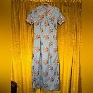 Vintage 1970s Alfred Shaheen the Master Printer Cheongsam midi dress Small Rare